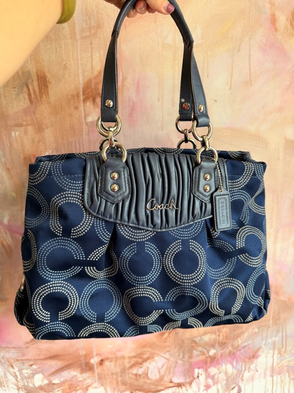 Coach Navy and Black Ring-Print Tote